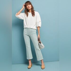 Anthropologie The Essential Cropped Flare Trousers Plaid Size M